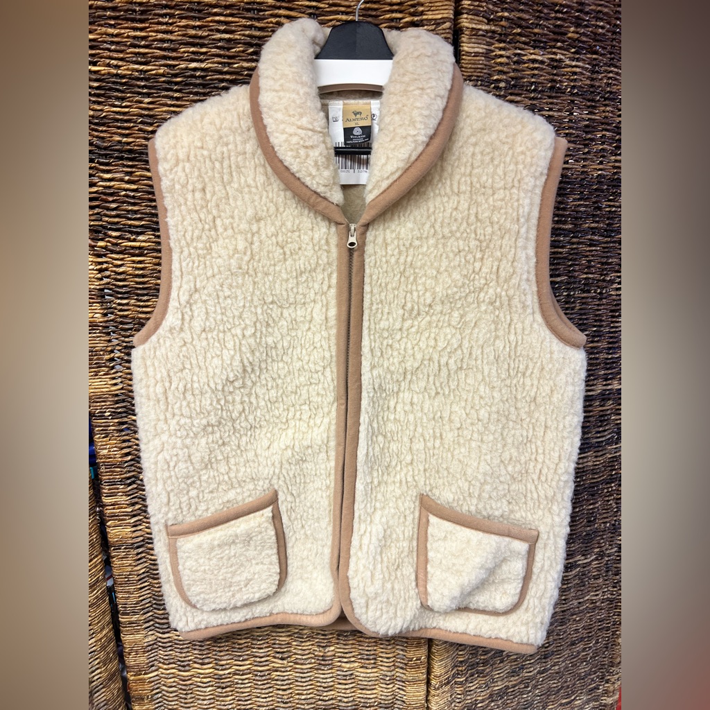 Alwero Woolmark Cream And Tan Vest-Size:Xlarge, Zipper Works,Need Stitch-Bottom